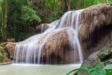 Beautiful waterfall in Erawan waterfall National Park in Kanchanaburi, Thailand. © ckDome