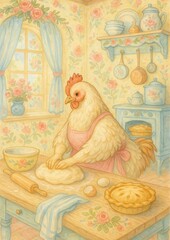 Fototapeta premium Whimsical chicken baking kitchen