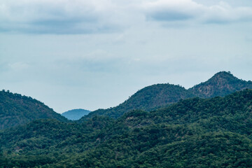 Obraz premium Landscape of mountain with blue sky and cloud at Kanchanaburi, Thailand.
