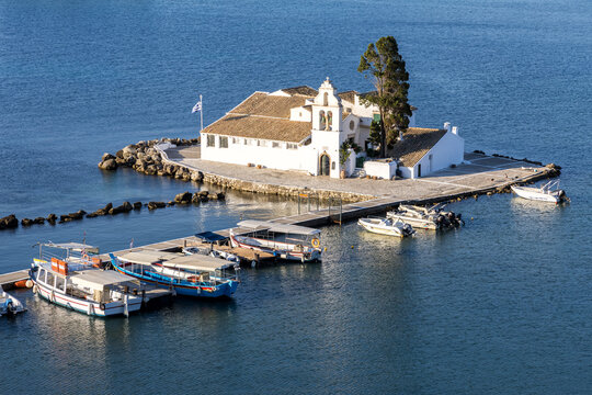 Corfu Vlacherna monastery church in Mediterranean Sea on Corfu island in Greece
