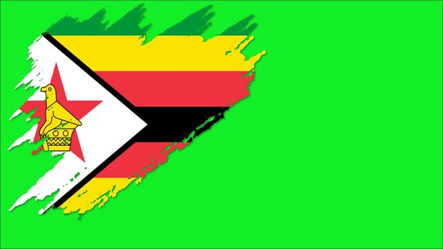 Zimbabwe Flag Grunge Brush Stroke Animation, Zimbabwean National Flag, Zimbabwe Patriotic Motion Background, Zimbabwe Flag Video