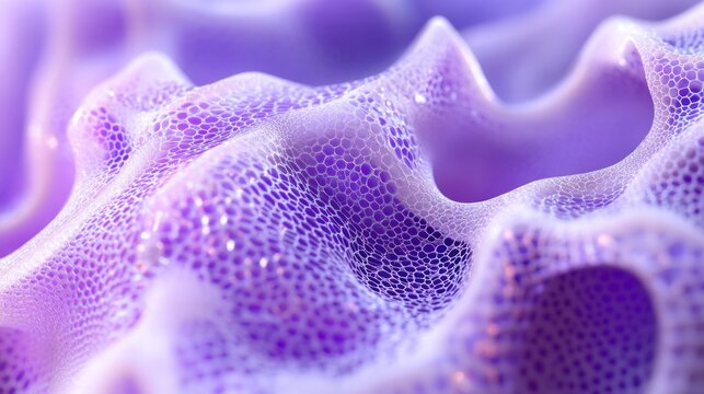 Microscopic close-up of futuristic flexible lattice fabric with repeating holes curved surface and glowing highlights advanced bioengineering textile design abstract science technology texture pattern