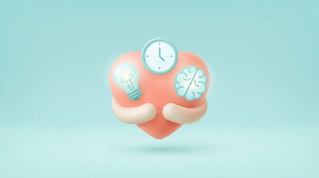 Heart shape with brain idea time icons