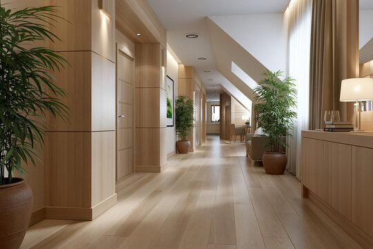 Interior hallway in modern building during daytime