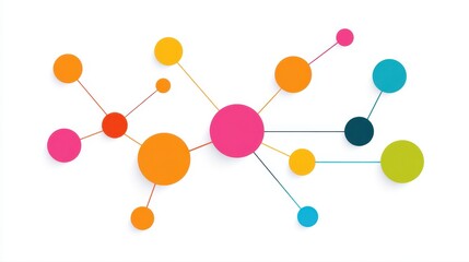 Obraz premium A creative mind map chart clipart, brainstorming process element, colorful connected nodes, flat design, isolated on white background.