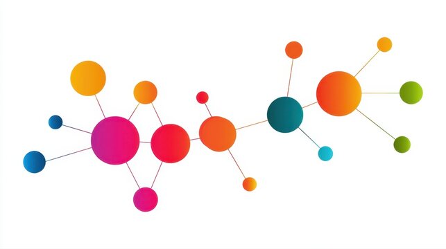 A creative mind map chart clipart, brainstorming process element, colorful connected nodes, flat design, isolated on white background.