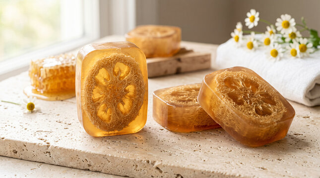 Handmade Honey Soap with Natural Loofah.