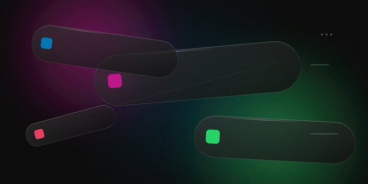 Abstract glassmorphism ui elements with overlapping transparent rounded on transparent background