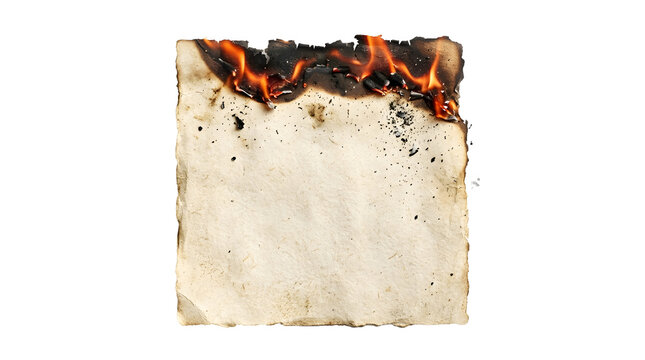 Old paper sheet with burnt edges and fire isolated on layers.