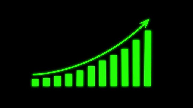 Digital business bar chart animation with steadily rising arrow icon. Illustrating strong revenue growth, financial success, positive analytics, long-term market development. business graph success 4k