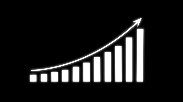 Digital business bar chart animation with steadily rising arrow icon. Illustrating strong revenue growth, financial success, positive analytics, long-term market development. business graph success 4k