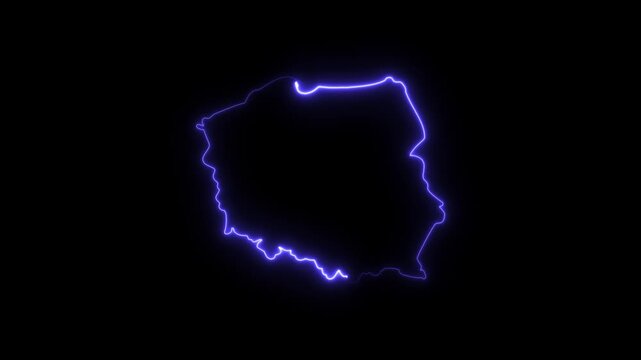 Poland map outline with glowing neon blue light effect on black background