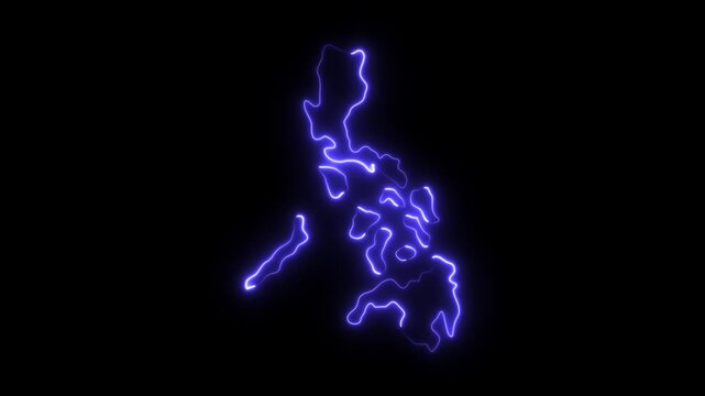 Philippines map outline with glowing neon blue light effect on black background