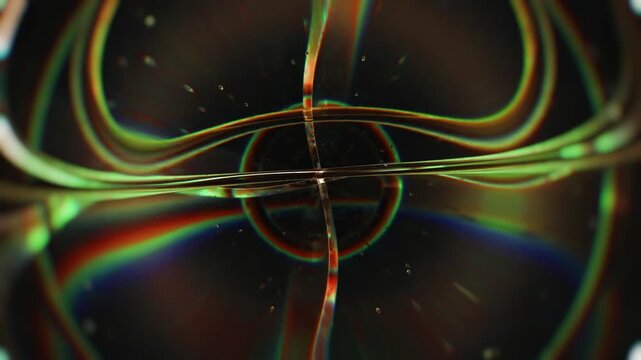 Abstract chromatic light streaks with prismatic dispersion on dark background