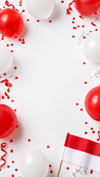 Red and white balloons with Indonesian flag