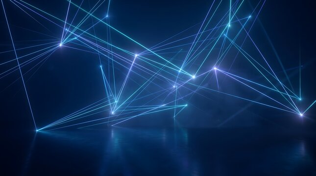 Blue Abstract Network Lines with Glowing Points on Dark Background
