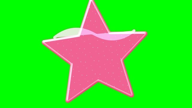 Pink star illustration with a liquid wave effect inside is isolated on a bright green screen background.
