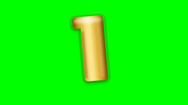 Gold number one symbol rendered with smooth metallic texture over a bright green chroma key screen.