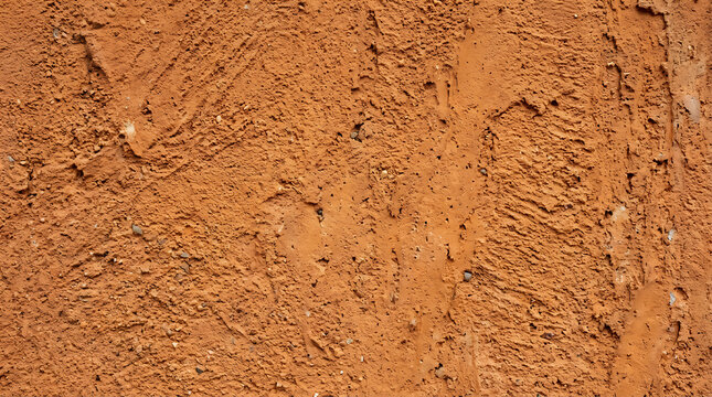 Terracotta clay wall texture, rustic orange mud plaster surface, earthy adobe soil background for organic architectural design