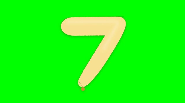 Number seven balloon in a smooth beige shade floats isolated against a vibrant green screen.