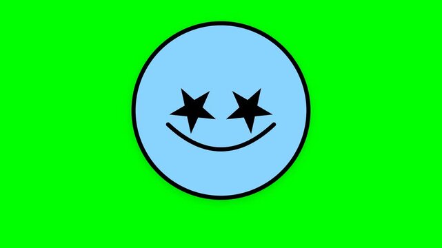 Blue emoji with star-shaped eyes and a wide smile rests on a solid neon green background.