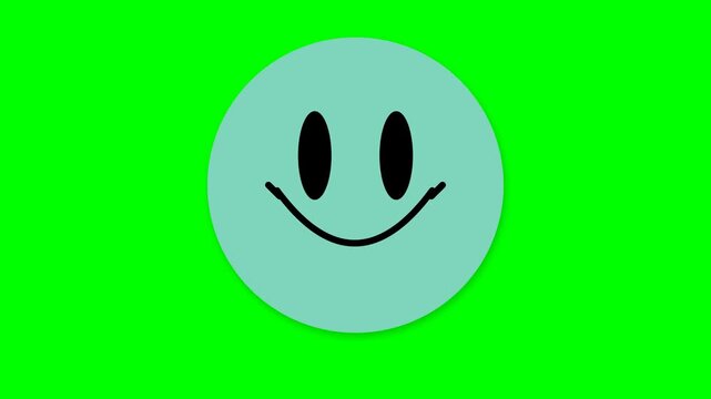 Smiley face graphic featured in soft cyan blue with a happy expression on a bright green background.