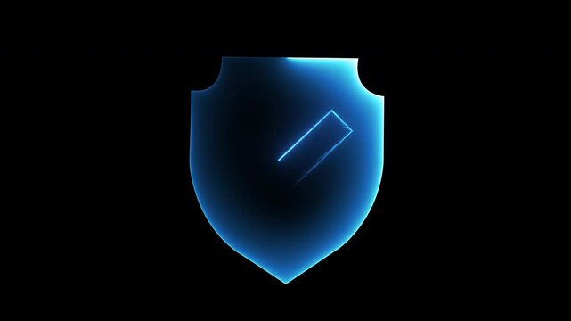 Blue shield securing digital data and online privacy animation on transparent background