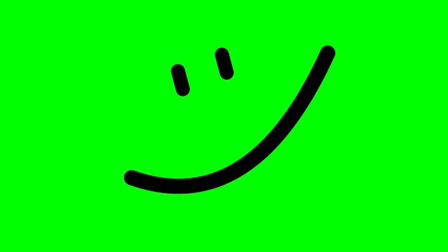 Smile face graphic drawn with bold black brush strokes displays a happy expression on a green screen.