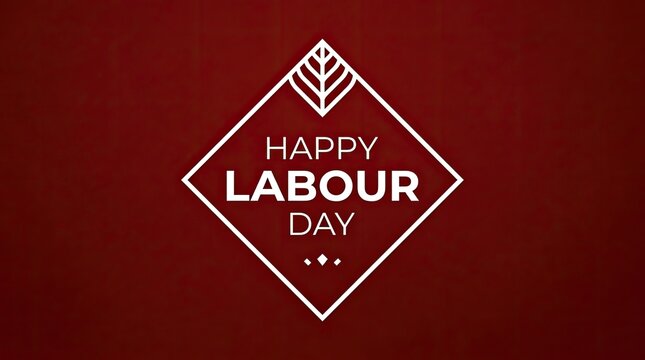Elegant happy labour day greeting card design with a minimalist white diamond frame on a deep red background
