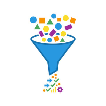 A colorful funnel icon showing the process of data filtering