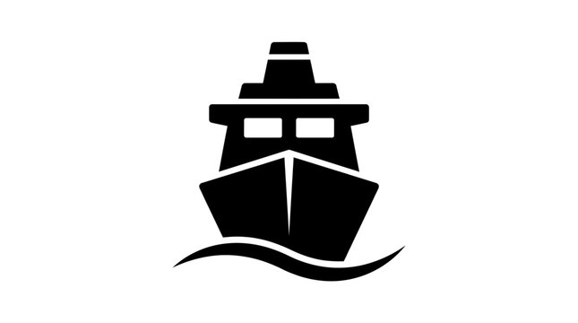 Minimalist black ship vector icon illustration representing maritime travel and commercial cargo transportation for web design