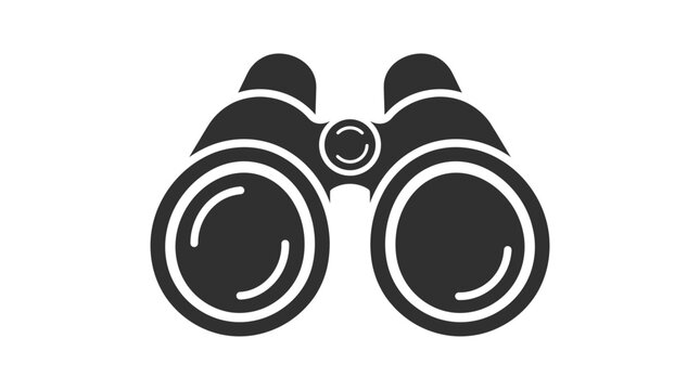 Minimalist vector graphic illustration of black binoculars representing observation discovery and optical research for modern design