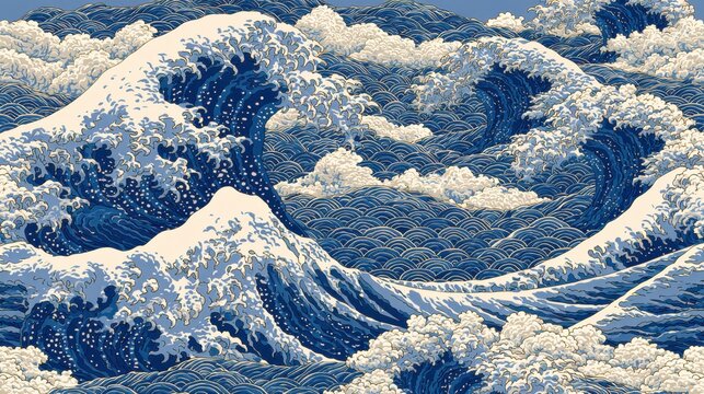 Japanese Wave Art Inspired Ocean Illustration