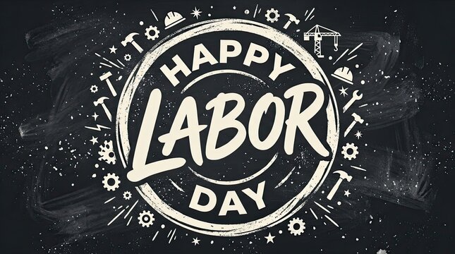 Vintage chalkboard style happy labor day typography design featuring decorative elements for a festive holiday celebration