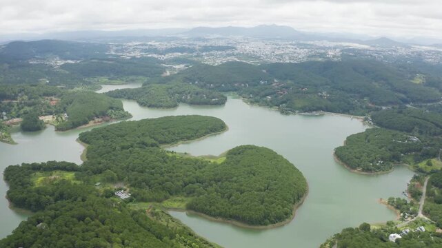 4k Drone footage.  Mountains and Lakes of Da Lat Vietnam