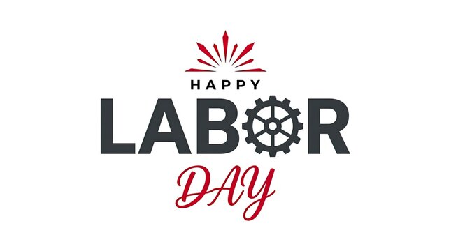 A festive and professional typographic design celebrating the american labor day holiday with industrial gear icons