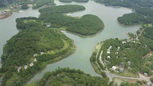4k Drone footage.  Mountains and Lakes of Da Lat Vietnam