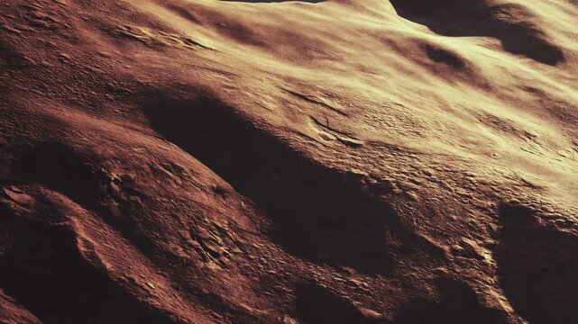 The surface of a planet with visible textures and colors. The landscape includes wavy lines along the surface. The image captures a view that seems alien and uncharted.