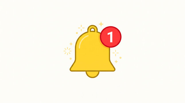 Yellow Notification Bell Icon with Red One Notice Badge Isolated on White Background for Social Media Concept