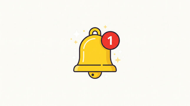 Yellow Notification Bell Icon with Red One Notice Badge Isolated on White Background for Social Media Concept