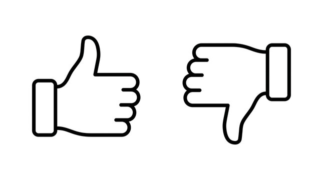 Thumbs Up and Thumbs Down Hand Gesture Line Icons Set Outline Illustration Isolated on White Background
