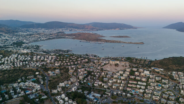 Aerial View of Bodrum Peninsula Bay at Dusk, Turkey