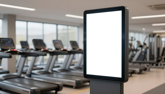Gym Digital Display Mockup in Modern Cardio Area: Advertising Space