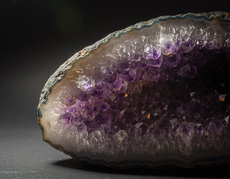 Purple amethyst crystal geode natural gemstone mineral close up