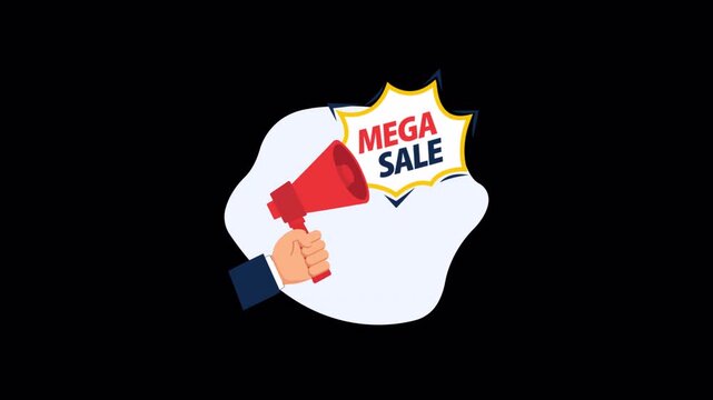 Hand Holding Megaphone with Mega Sale Announcement - Transparent