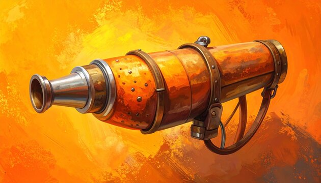 Vintage Brass Telescope on Warm Orange Background.