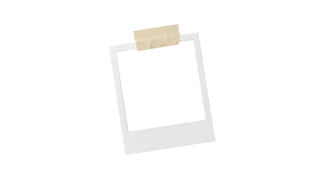 Empty polaroid photo frame with masking tape isolated on transparent background