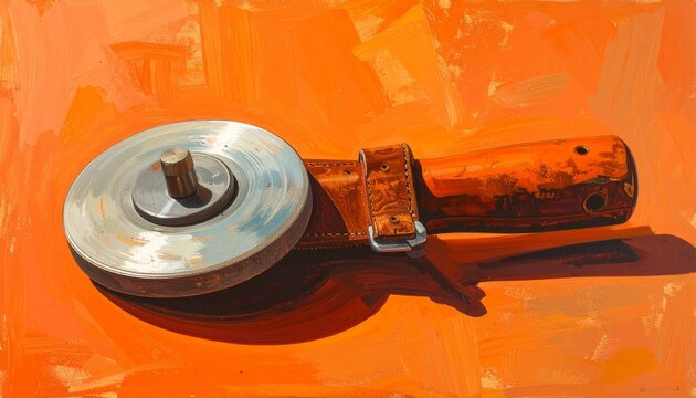 Vintage Orange Metal Hand Crank Mechanism Close Up.