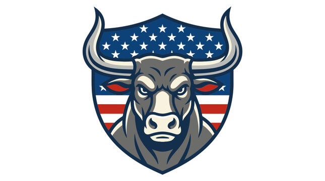 American Bull Mascot Logo, USA Patriotic Animal Emblem