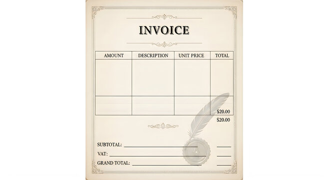 Vintage style invoice form document with feather quill document business